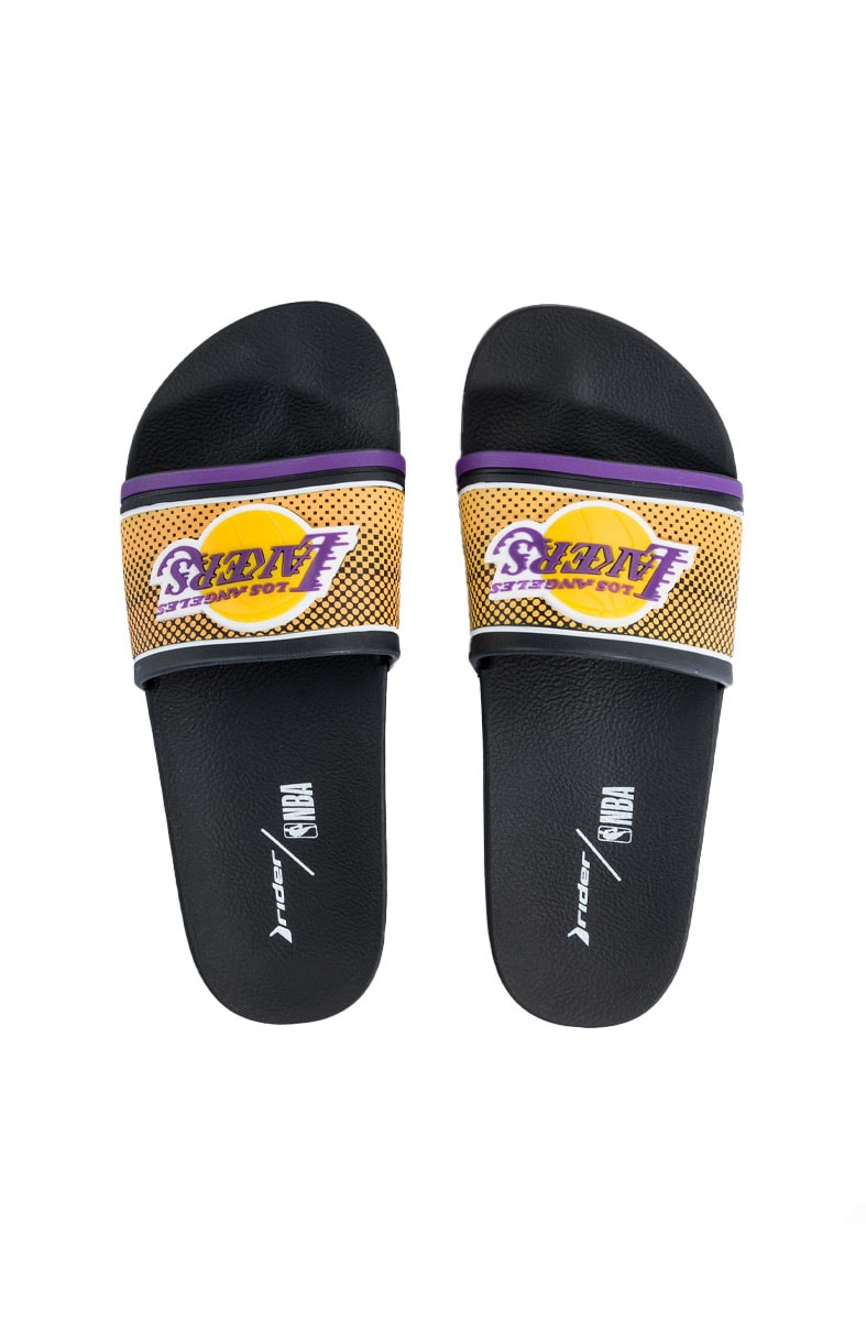 Chinelo Slide Rider Full 86 NBA Los Angeles Lakers Preto/Amarelo
