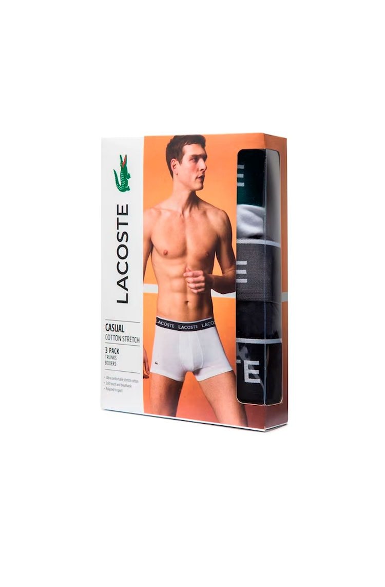 3 - Pack Cuecas Boxer Lacoste Branco/Cinza/Preto - NewSkull