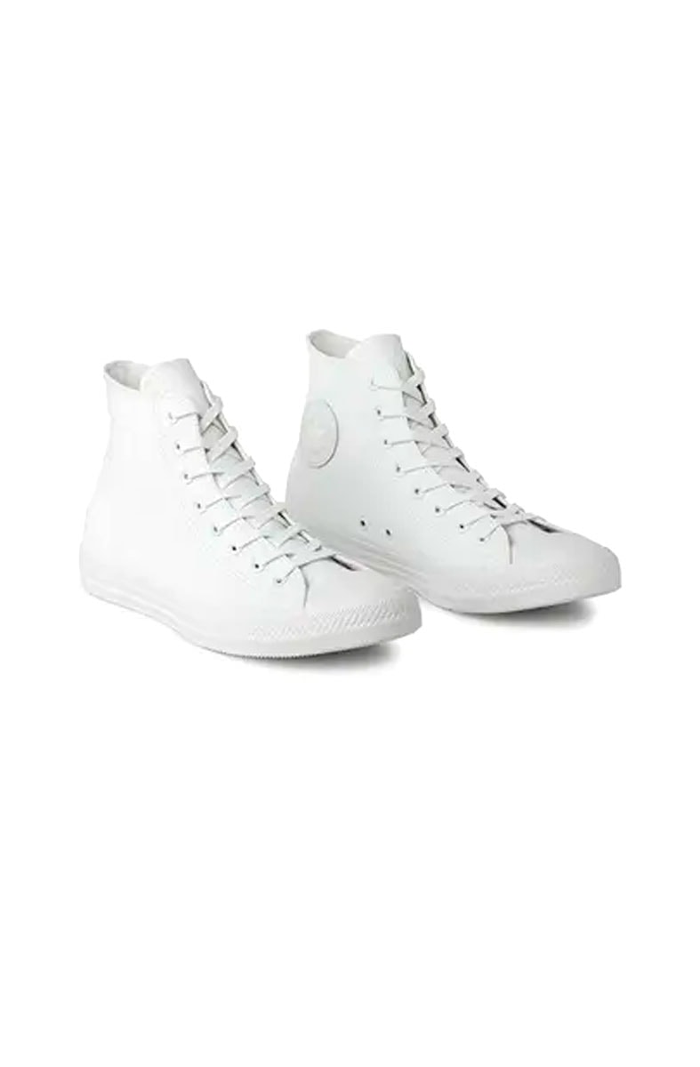 Tênis Converse Chuck Taylor All Star Monochrome Leather Hi Branco/Branco