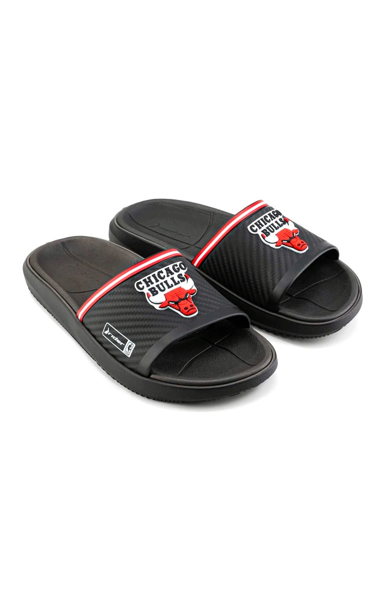 Chinelo Rider Slide Block Chicago Bulls Preto/Branco/Vermelho