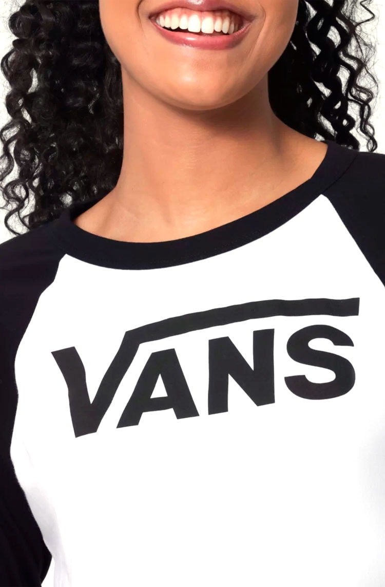 Camiseta Vans Feminina Flying v 3/4 Raglan Preto/Branco