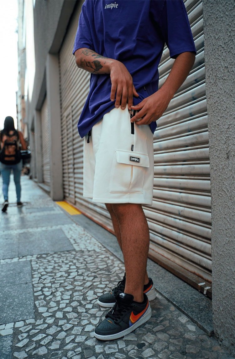 Bermuda Impie Moletom Cargo Off White - NewSkull