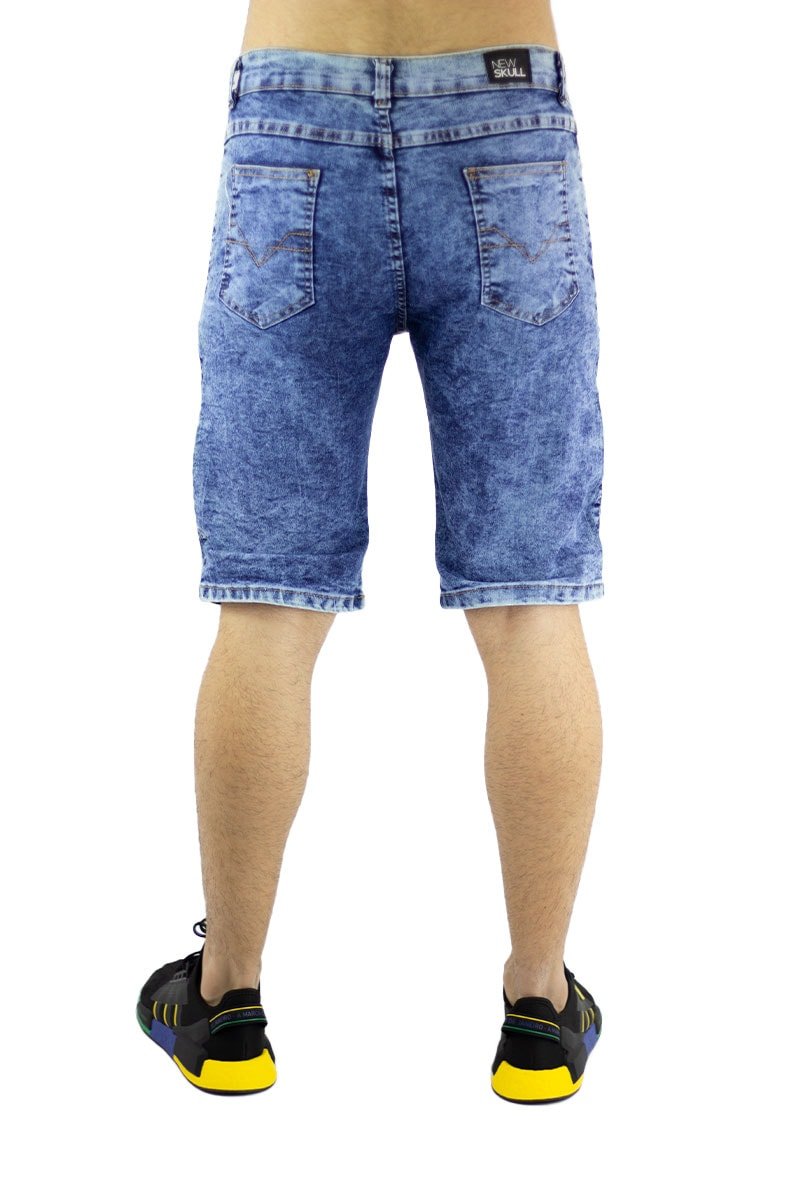 Bermuda NewSkull Jeans Marmorizada Azul - NewSkull