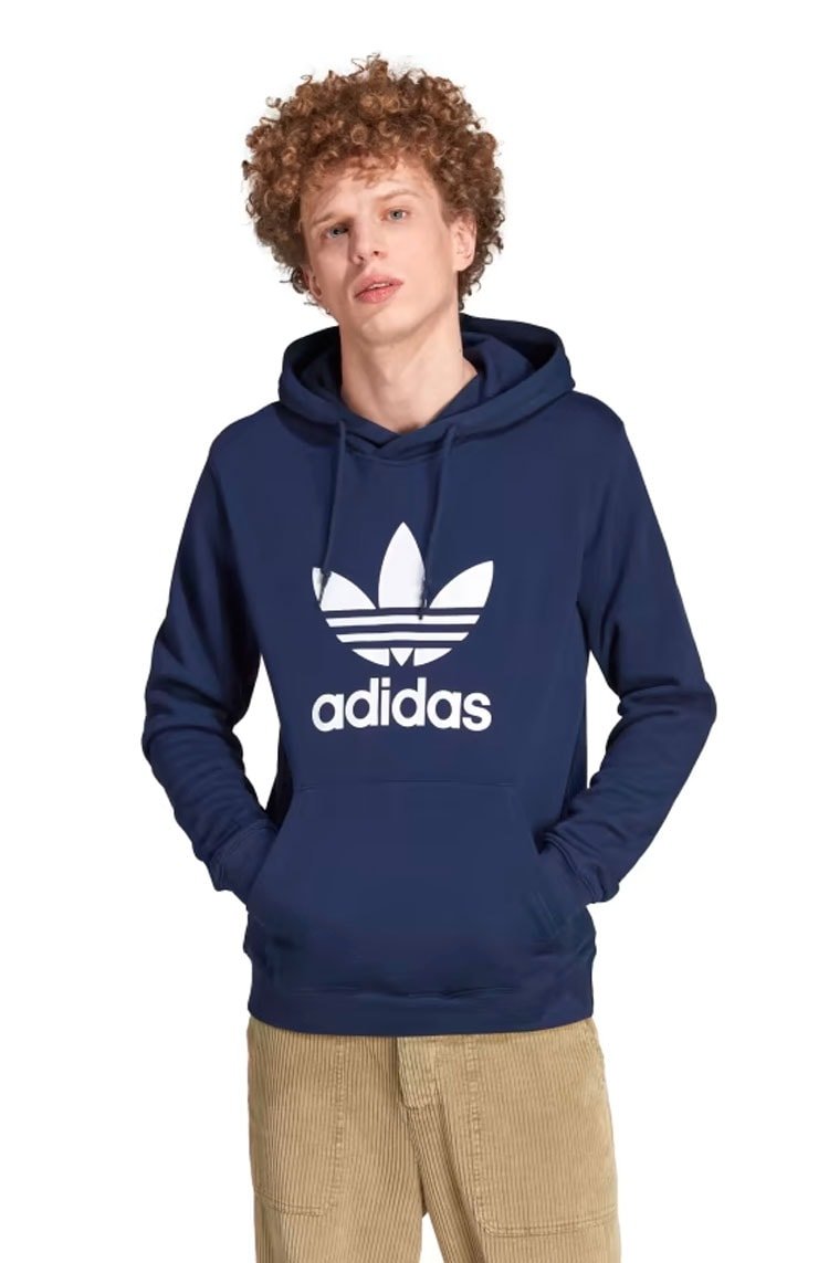 Blusa Adidas Moletinho Com Capuz Adicolor Classics Trefoil Azul Marinho - NewSkull