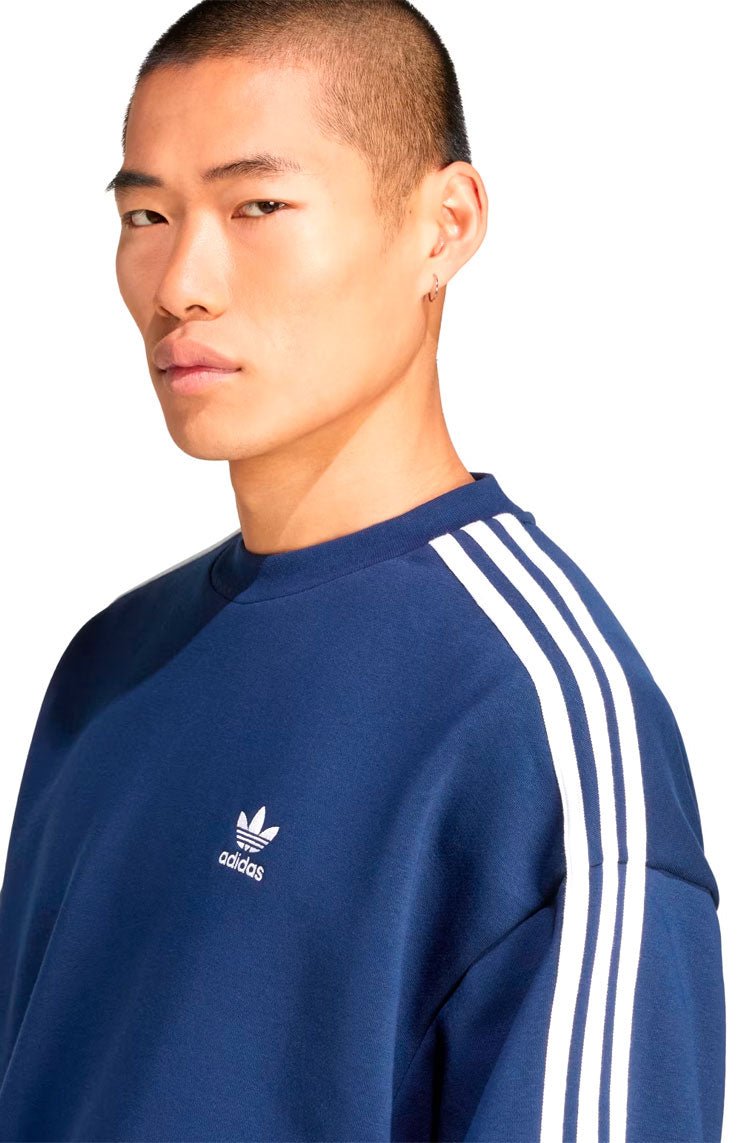 Blusa Moletom Adidas Adicolor Oversized Crew Azul Marinho/Branco - NewSkull