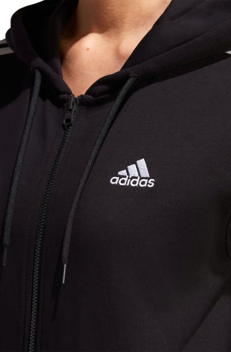Blusa Moletom Adidas Capuz Zíper Regular Essentials 3 - stripes Preto/Branco - NewSkull