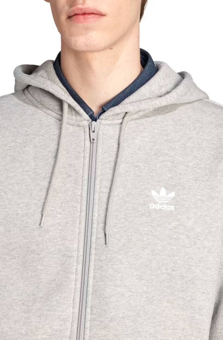 Blusa Moletom Adidas Capuz Zíper Trefoil Essentials 3 - stripes Cinza/Branco - NewSkull