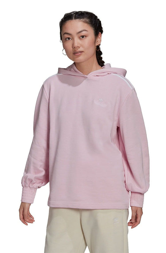 Blusa Moletom Adidas Smocked Cuff Capuz Feminino Rosa/Branco - NewSkull