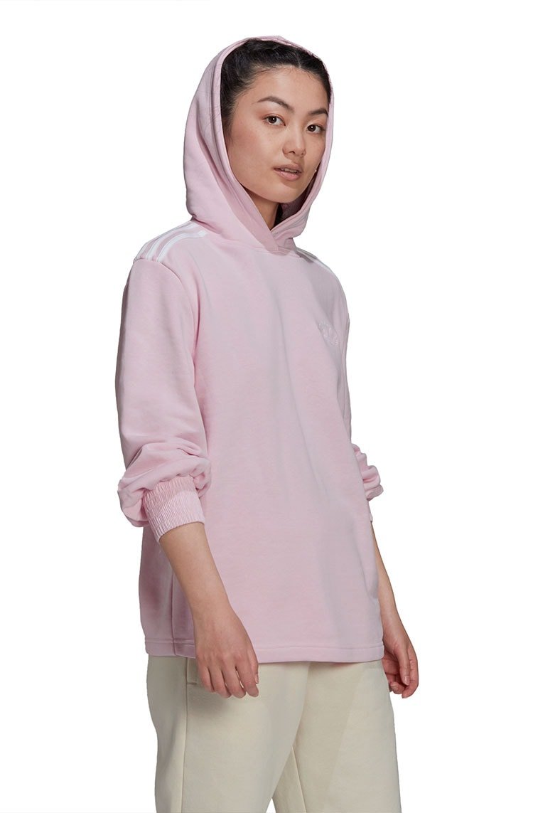 Blusa Moletom Adidas Smocked Cuff Capuz Feminino Rosa/Branco - NewSkull