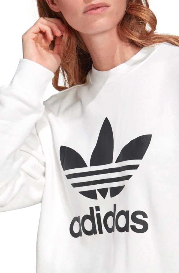 Blusa Moletom Adidas Trefoil Crew Feminino Branco/Preto - NewSkull