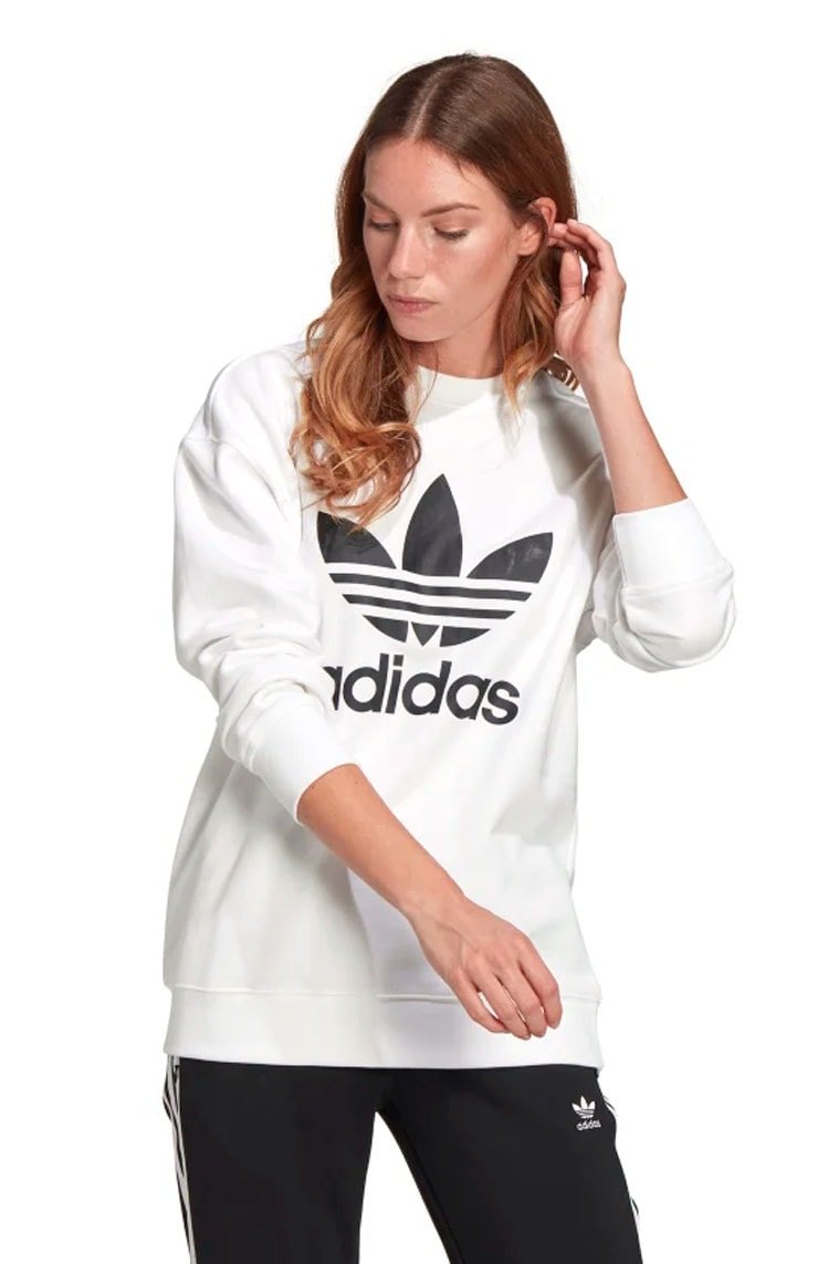 Blusa Moletom Adidas Trefoil Crew Feminino Branco/Preto - NewSkull