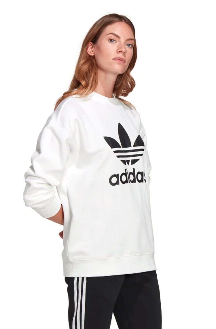 Blusa Moletom Adidas Trefoil Crew Feminino Branco/Preto - NewSkull