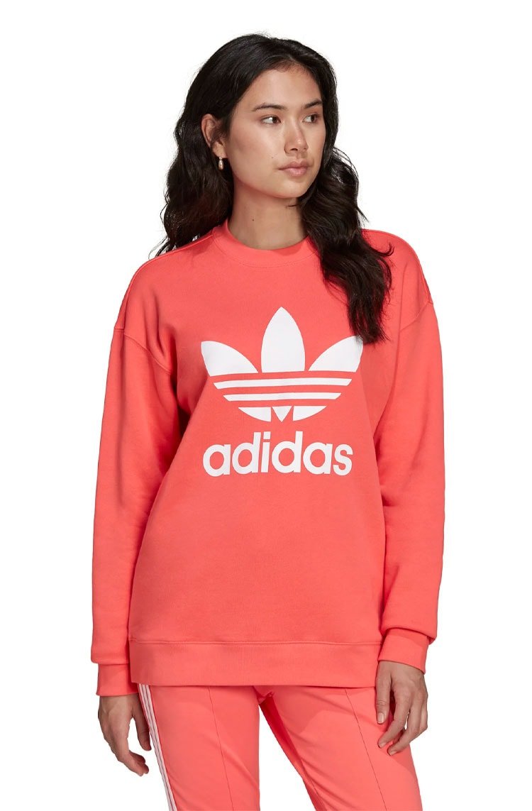 Blusa Moletom Adidas Trefoil Crew Salmão/Branco - NewSkull