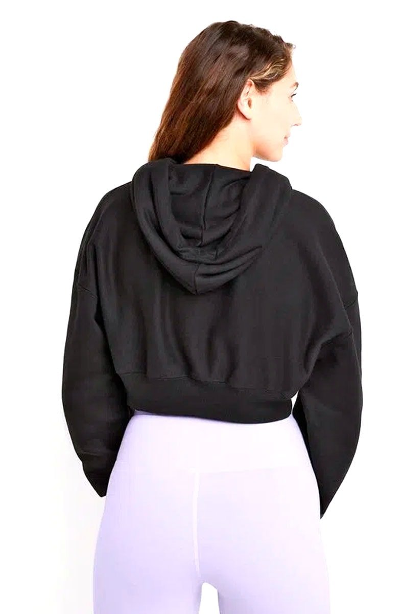 Blusa Moletom Champion Cropped Feminino Logo C Embroidery Preto/Branco - NewSkull