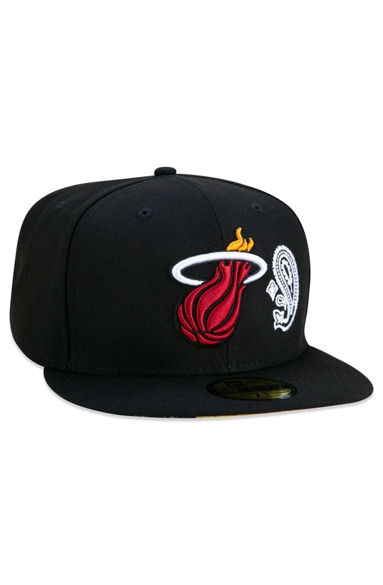 Boné New Era 59fifty Miami Heat Patchwork Aba Reta Preto/Branco - NewSkull