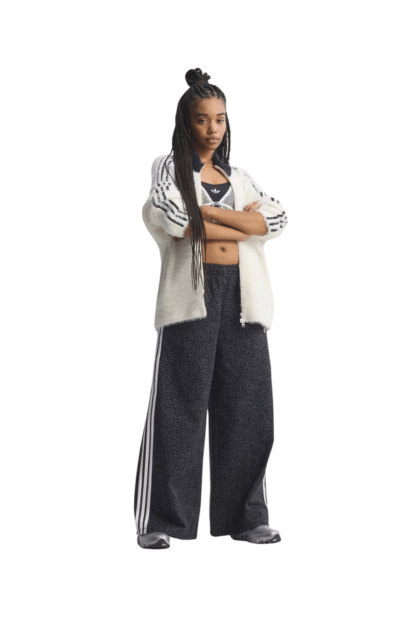 Calça Adidas Jeans Oversized Firebird AOP Preto/Cinza - NewSkull