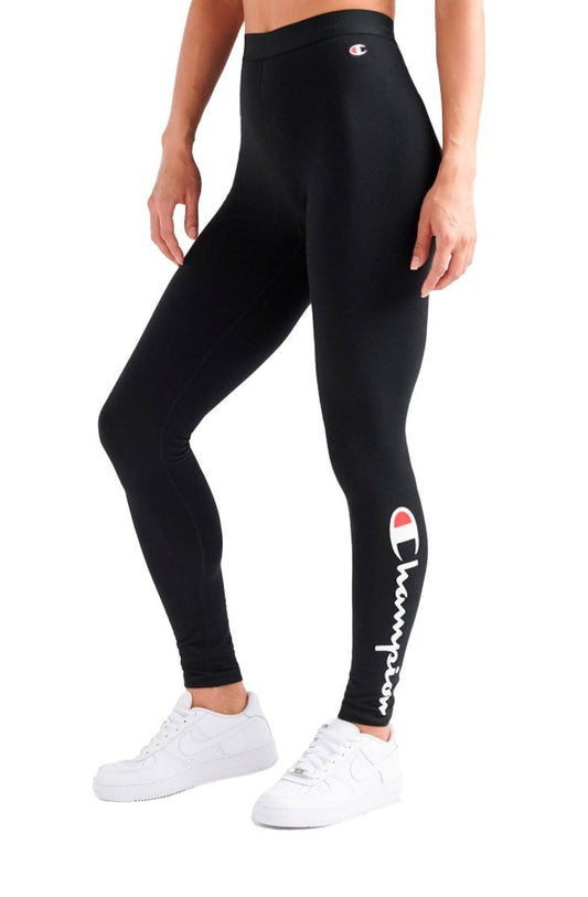 Calça Champion Legging Authentic Graphic Vertical Script Logo Feminina Preta/Branca - NewSkull