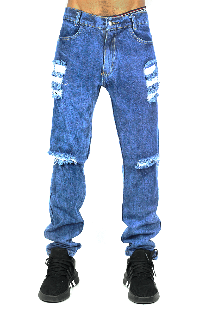 CALÇA JEANS NEWSKULL RASGADA AZUL - NewSkull