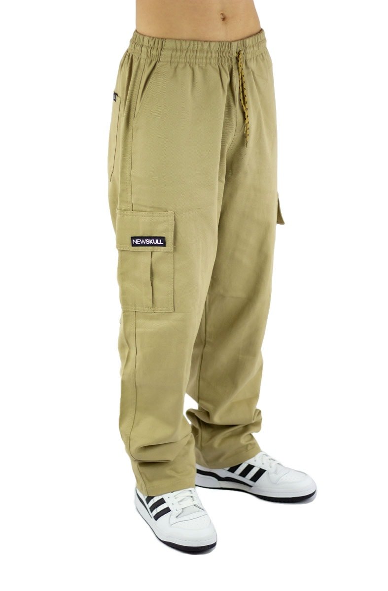 Calça NewSkull Cargo Reta Larga Bege/Branca - NewSkull