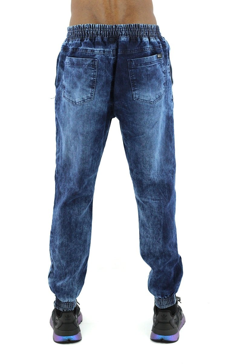 Calça NewSkull Jogger Jeans Marmorizada Azul Escura - NewSkull