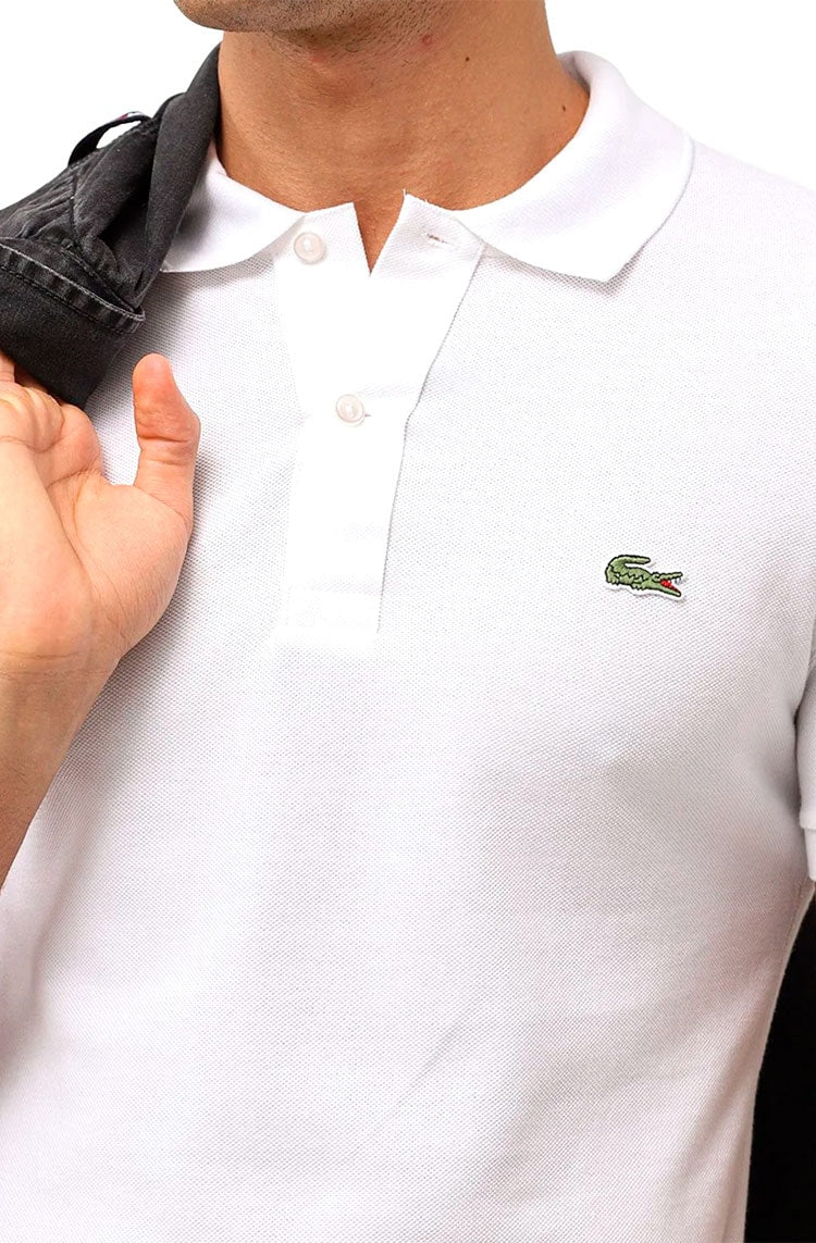 Camisa Polo Lacoste Masculina Slim Fit Petit Piquet Branco - NewSkull