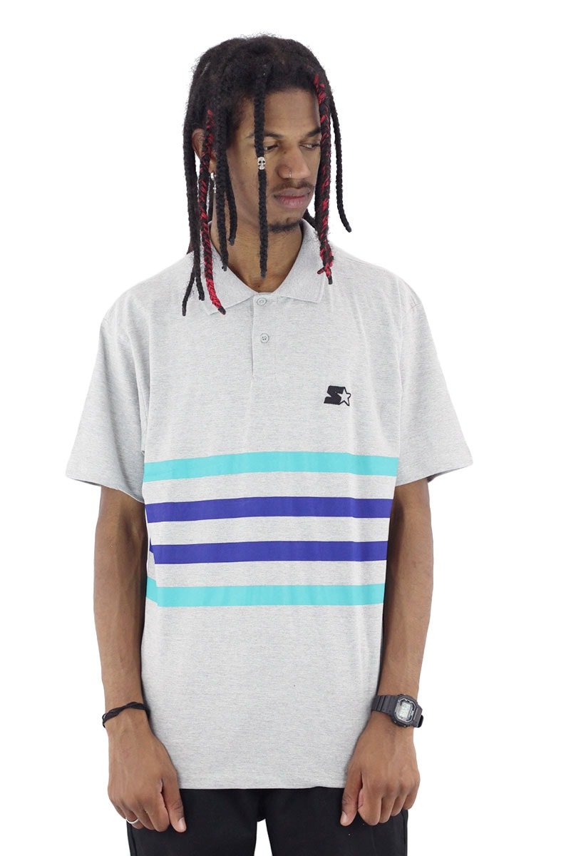 Camisa Polo Starter Listras Cinza - NewSkull