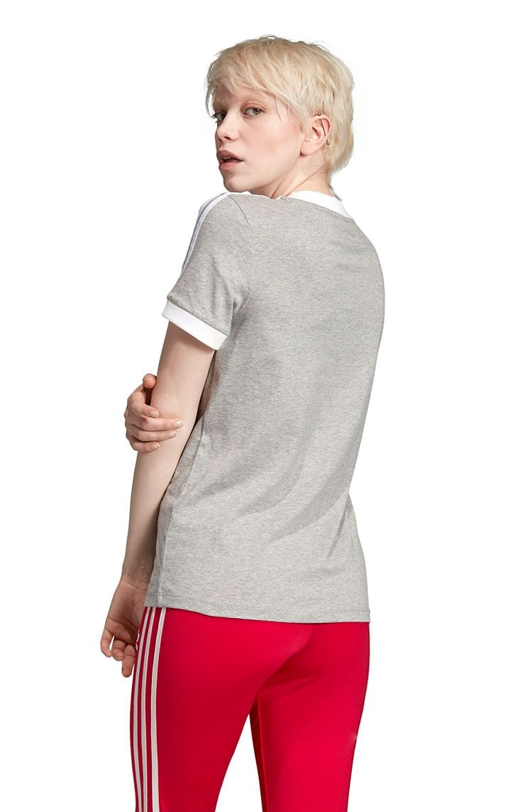 Camiseta ADIDAS 3 Stripes Feminino Cinza/Branca - NewSkull