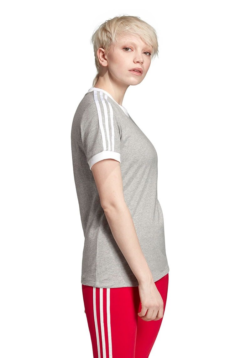 Camiseta ADIDAS 3 Stripes Feminino Cinza/Branca - NewSkull