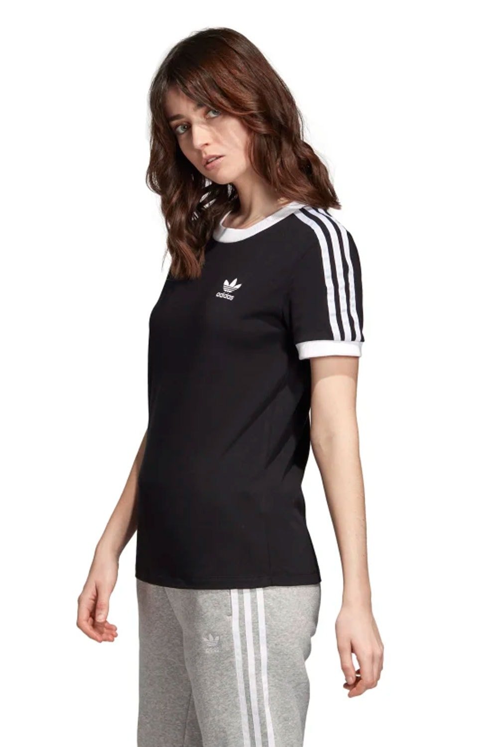 Camiseta ADIDAS 3 Stripes Feminino Preta/Branca - NewSkull