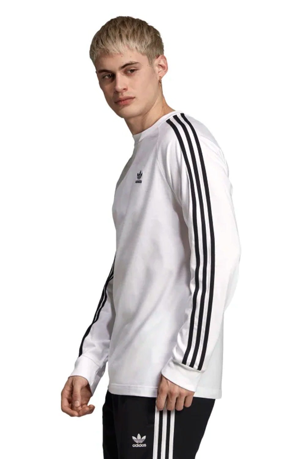 Camiseta Adidas 3 Stripes LS Manga Longa Branca - NewSkull