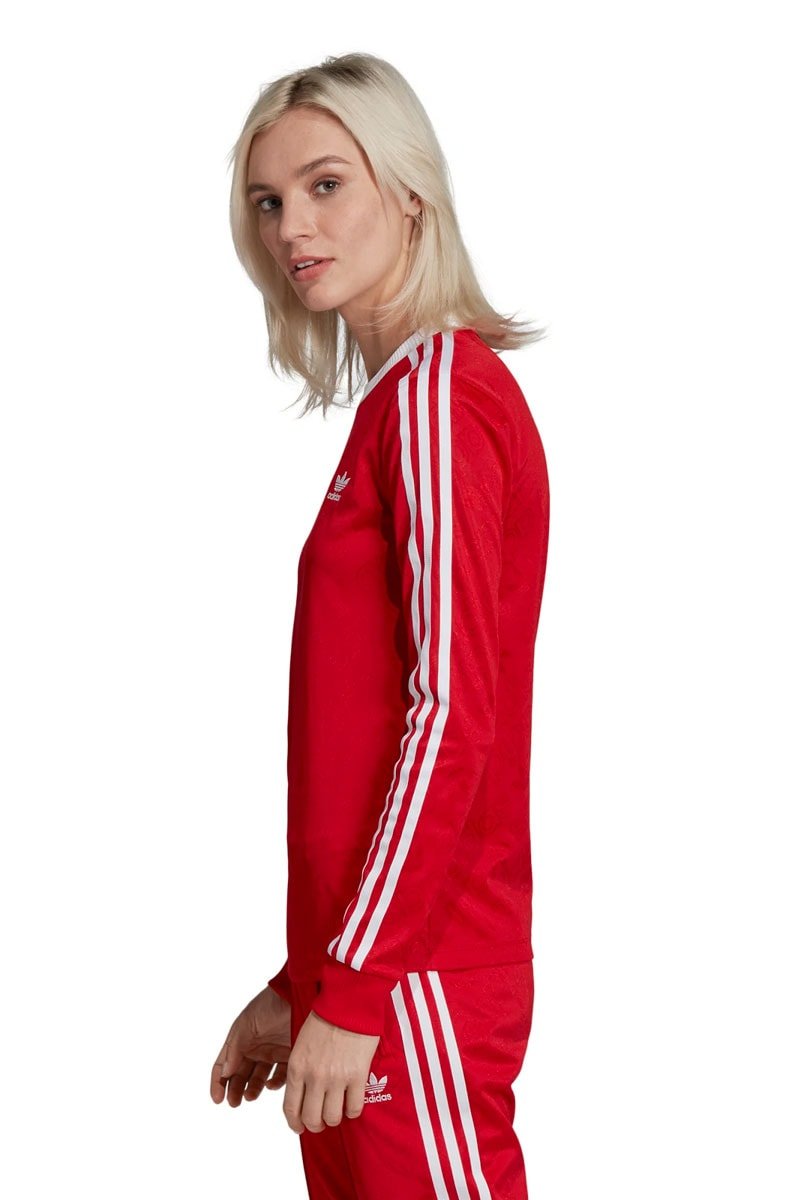Camiseta Adidas 3 Stripes LS Manga Longa Feminina Vermelha - NewSkull