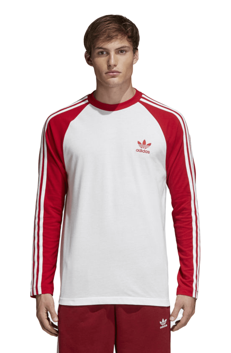 Camiseta Adidas 3 - Stripes Manga Longa Branco/Vermelho - NewSkull