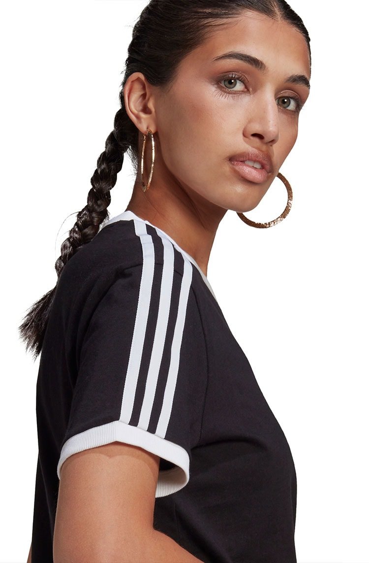 Camiseta Adidas Adicolor Classics 3 Stripes Feminina Preta/Branca - NewSkull