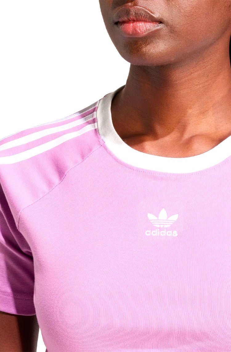 Camiseta Adidas Baby Look 3 - stripes Rosa/Branco - NewSkull