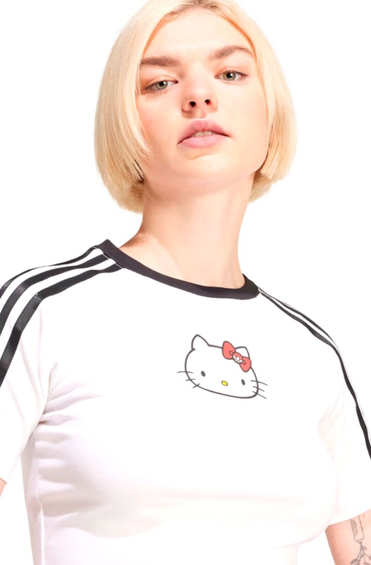 Camiseta Adidas Baby Look Hello Kitty Branco/Preto - NewSkull