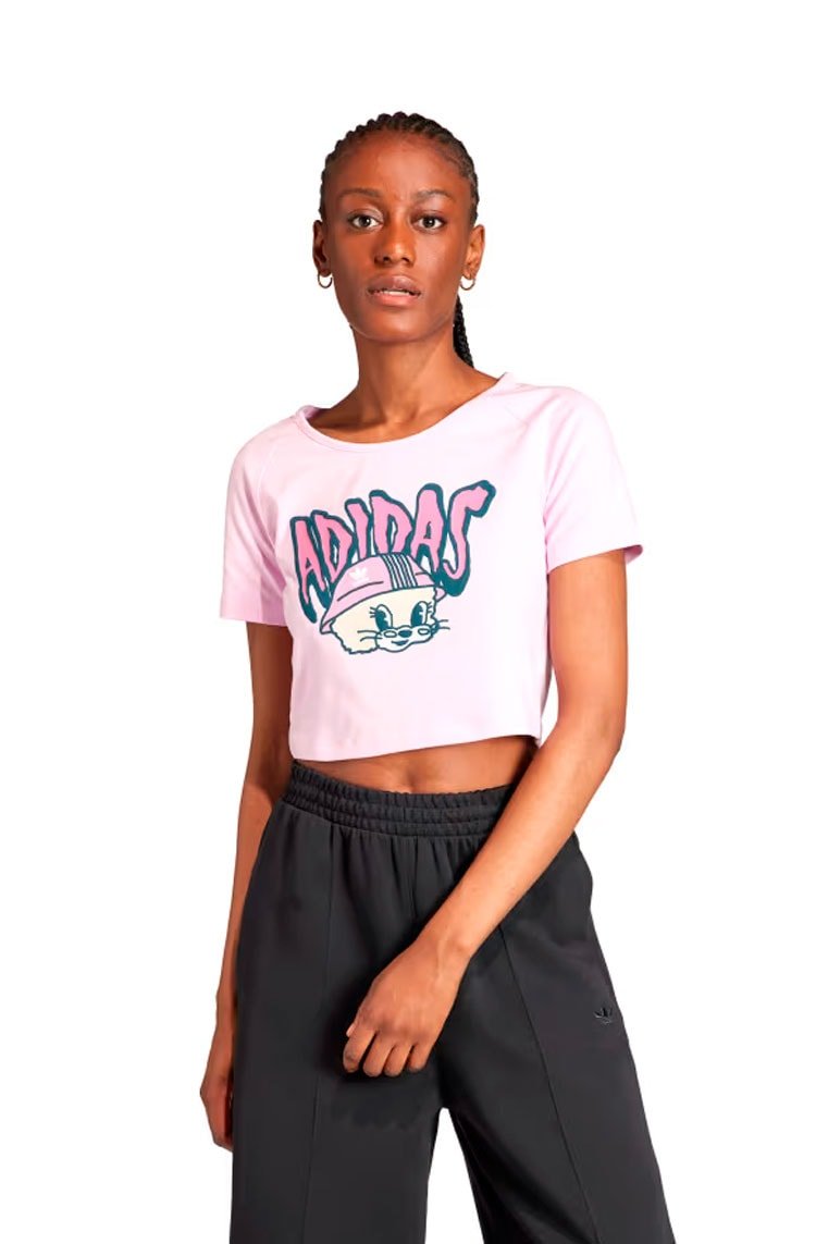 Camiseta Adidas Cropped Graphic Baby Rosa - NewSkull