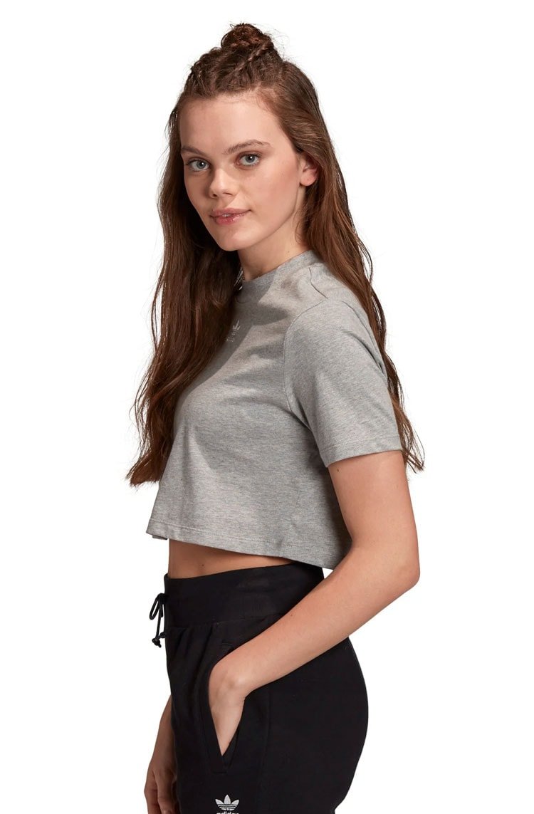 Camiseta Adidas Cropped Trefoil Essentials Cinza - NewSkull