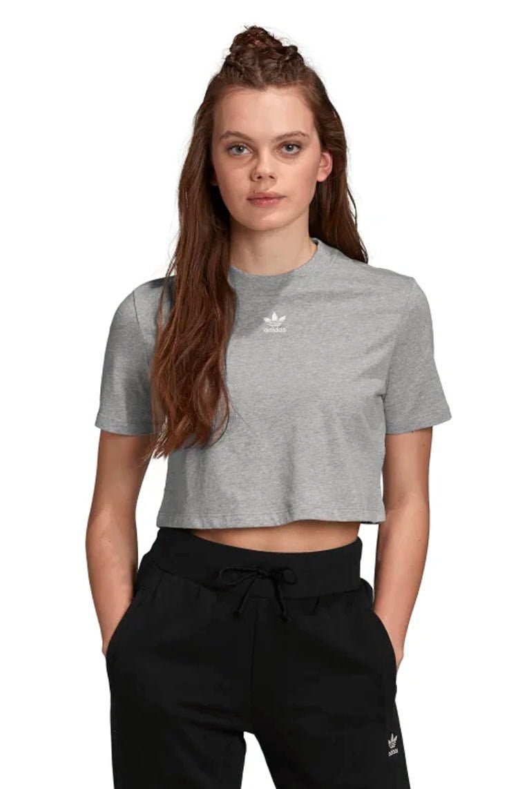 Camiseta Adidas Cropped Trefoil Essentials Cinza - NewSkull