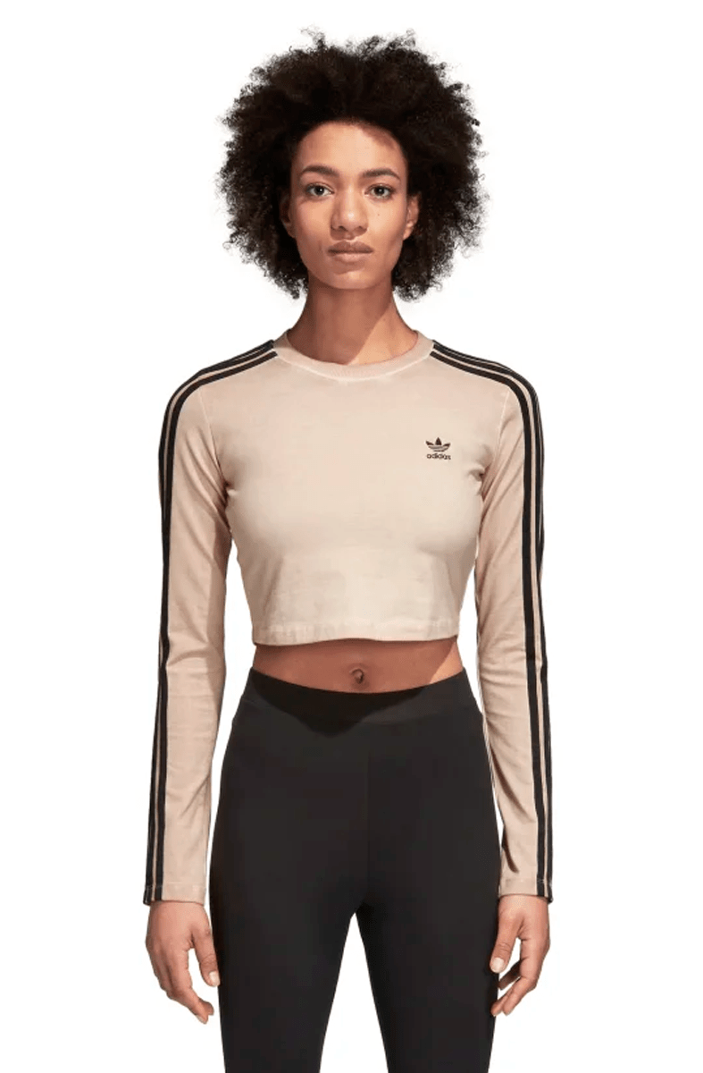 CAMISETA ADIDAS FEMININA CROPPED MANGA LONGA BEGE - NewSkull