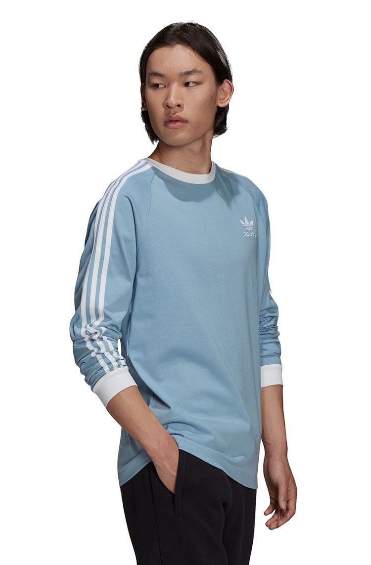 Camiseta Adidas Manga Longa Adicolor Classics 3 - Stripes Azul/Branca - NewSkull