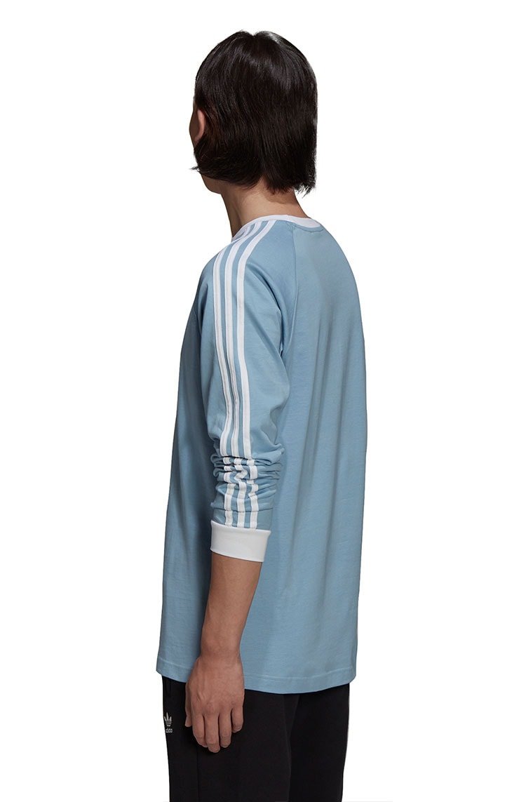 Camiseta Adidas Manga Longa Adicolor Classics 3 - Stripes Azul/Branca - NewSkull