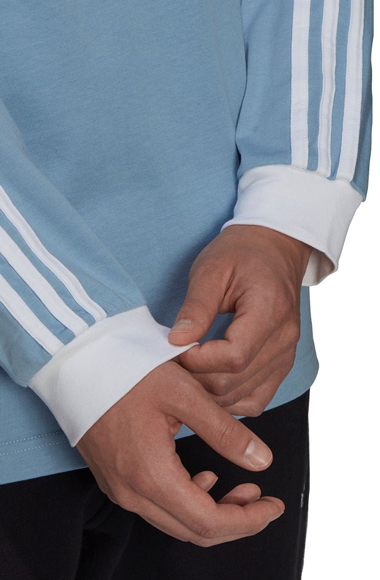 Camiseta Adidas Manga Longa Adicolor Classics 3 - Stripes Azul/Branca - NewSkull