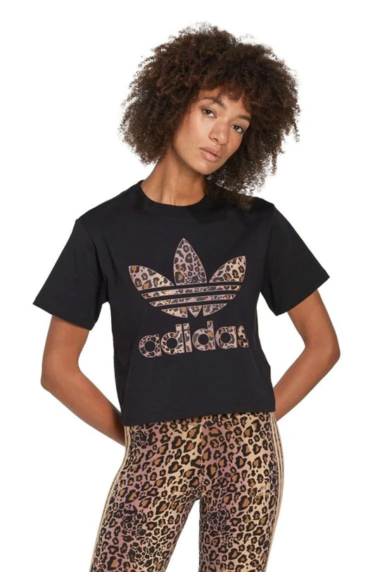 Camiseta Adidas Trefoil Logo Preto/Leopardo - NewSkull