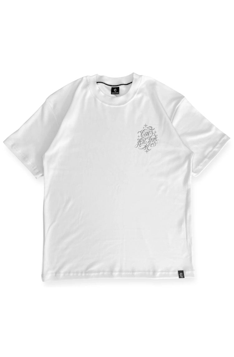 Camiseta Caos Art ink Cursiva Branco - NewSkull