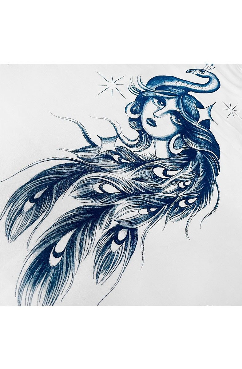 Camiseta Caos Art Ink Pavão Branca - NewSkull