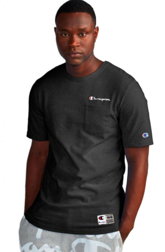 Camiseta Champion Com Bolso Men's Pocket Preta/Branco - NewSkull