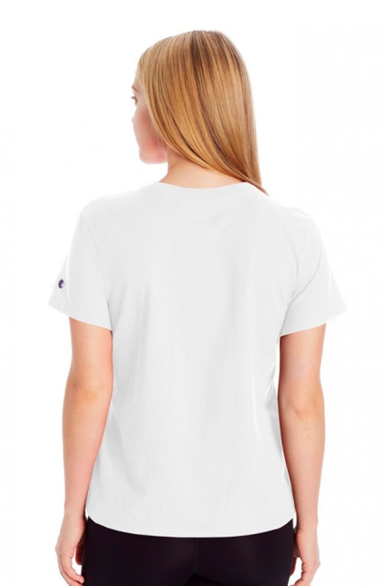 Camiseta Champion Feminina Classic Graphic Off White/Azul - NewSkull