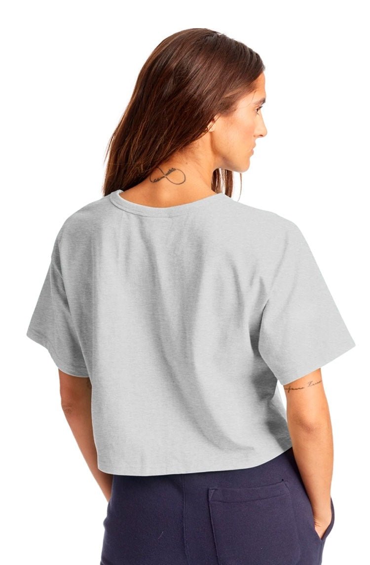 Camiseta Champion Feminina Cropped Tee Script Logo Ink Cinza/Azul - NewSkull