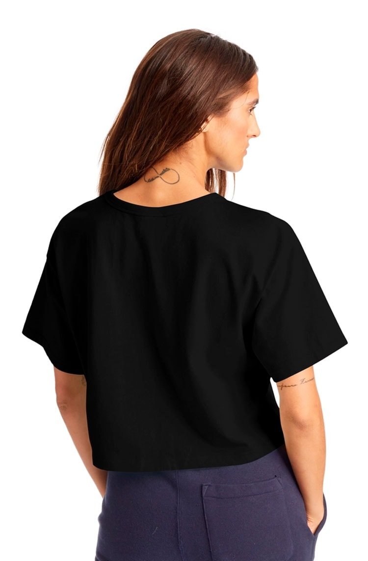 Camiseta Champion Feminina Cropped Tee Script Logo Ink Preta/Branca - NewSkull