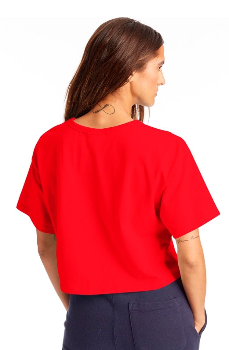 Camiseta Champion Feminina Cropped Tee Script Logo Ink Vermelha/Branca - NewSkull